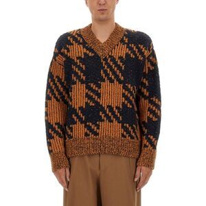 DRIES VAN NOTEN Houndstooth Pattern V-Neck Sweater Men MULTICOLOUR Sweaters &